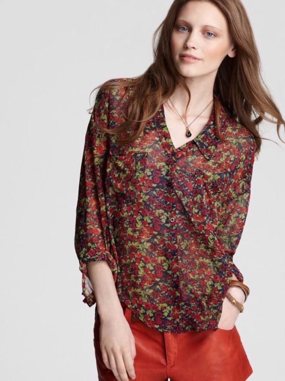 Free People Easy Rider Sheer Button Down Blouse